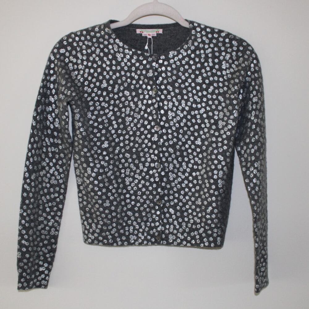 NWT Bonpoint Cashmere Long Sleeve Button Front Gray Cardigan Sweater Silver‎ Dot